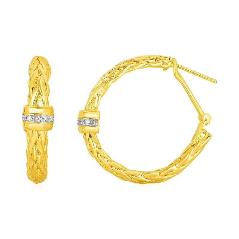 Flex joint earrings-Woven Rope Hoop Earrings with Diamond Accents in 14k Yellow Gold