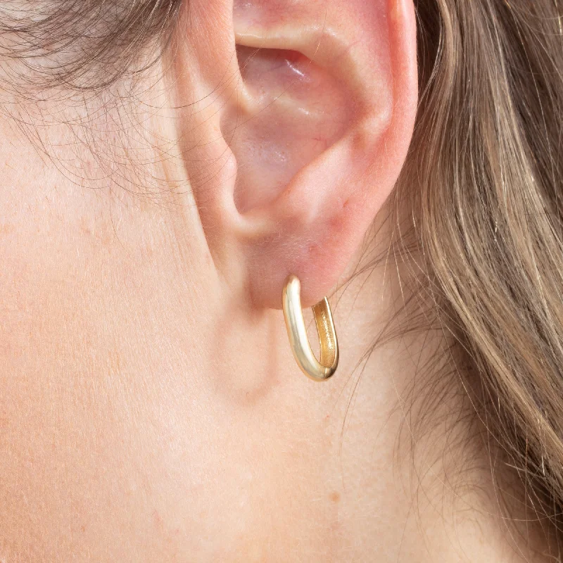 Lined stone earrings-Gold Oval Huggies, Julissa