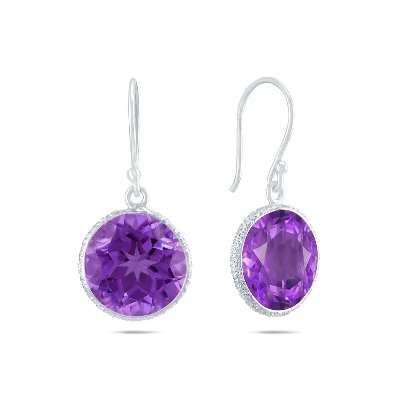 Trefoil knot earrings-Marquee 12MM February Amethyst Dangle Drop Earrings in .925 Sterling Silver