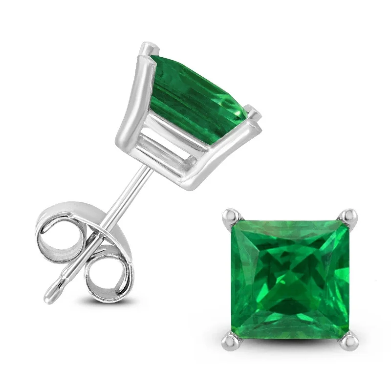 Prairie grass earrings-Marquee 14K White Gold 4MM Square Emerald Earrings