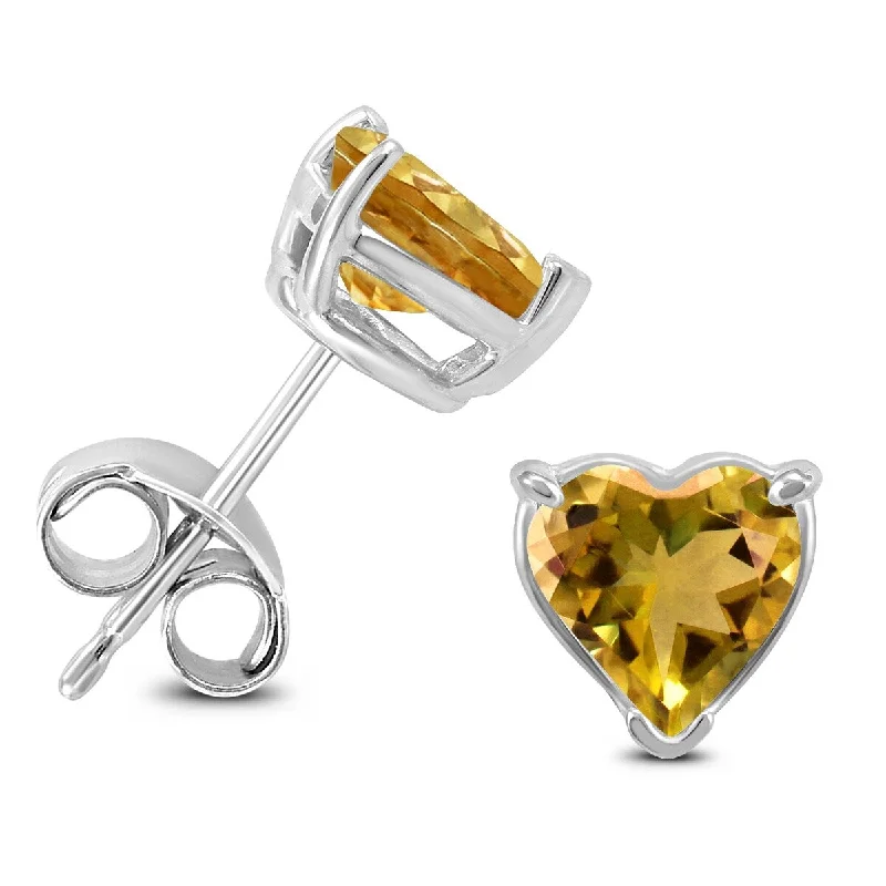 Calla lily earrings-Marquee 14K White Gold 5MM Heart Citrine Earrings