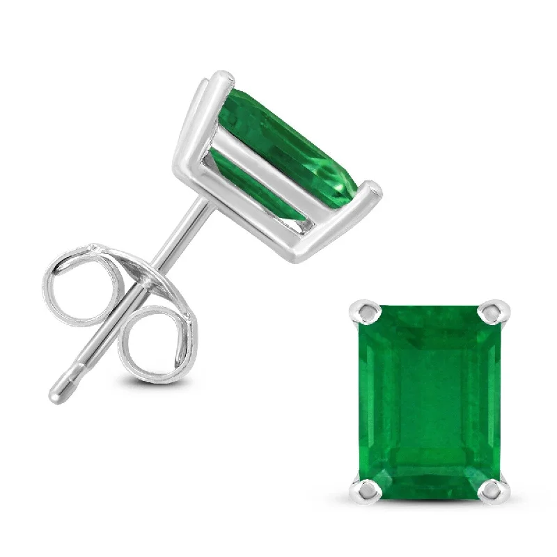 Micro pave earrings-Marquee 14K White Gold 5x3MM Emerald Shaped Emerald Earrings