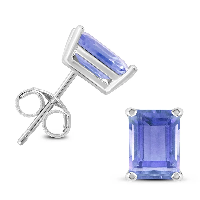 Powdered finish earrings-Marquee 14K White Gold 5x3MM Emerald Shaped Tanzanite Earrings