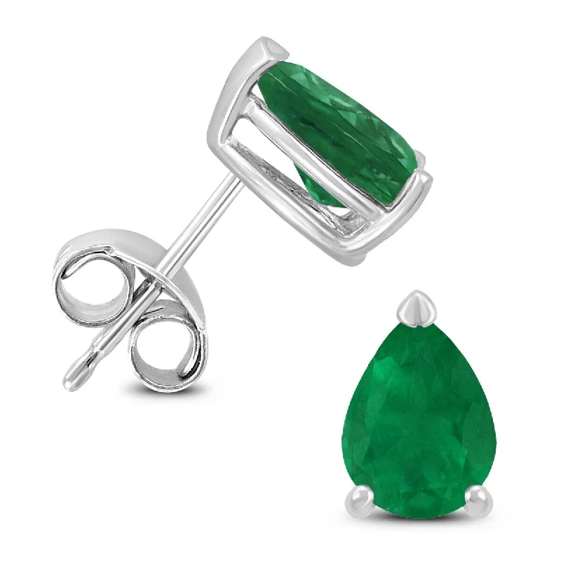 Layered cut earrings-Marquee 14K White Gold 5x3MM Pear Emerald Earrings