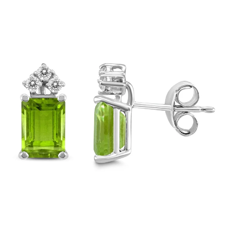 Chestnut husk earrings-Marquee 14K White Gold 6x4MM Emerald Shaped Peridot and Diamond Earrings