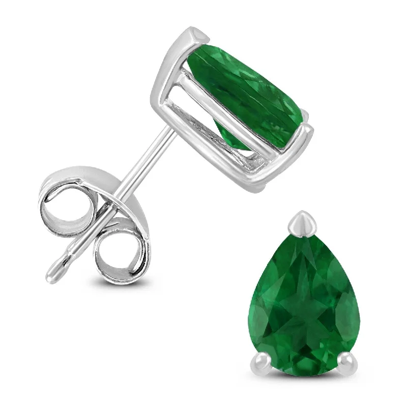 Matte stone earrings-Marquee 14K White Gold 6x4MM Pear Emerald Earrings