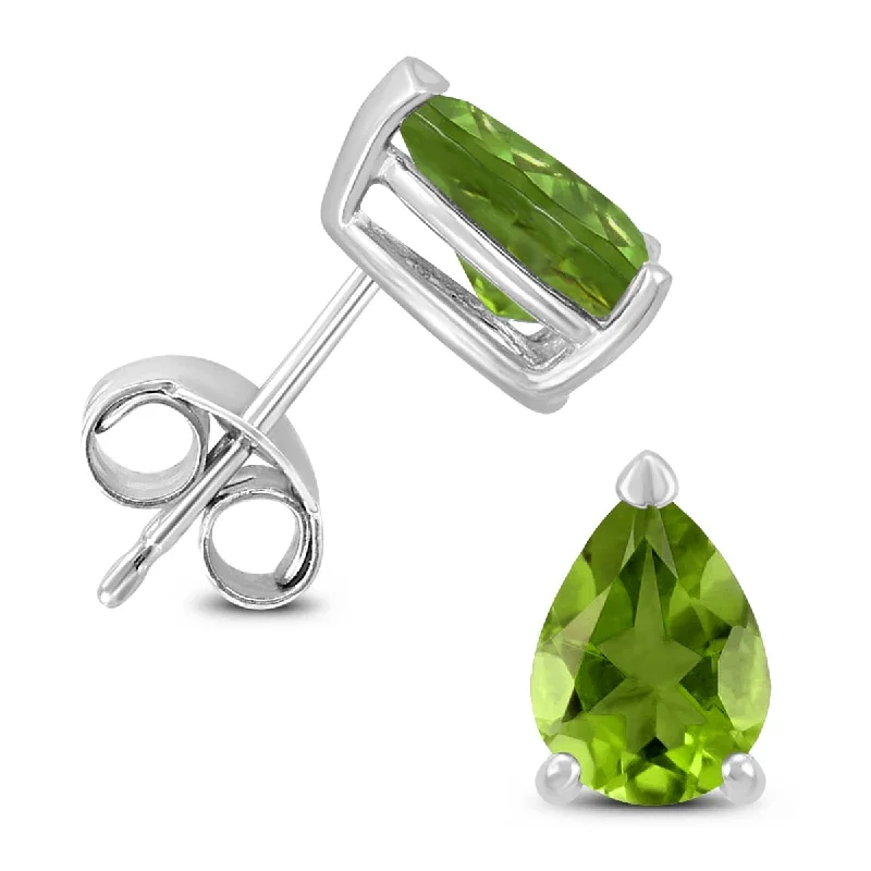 Rosemary sprig earrings-Marquee 14K White Gold 6x4MM Pear Peridot Earrings