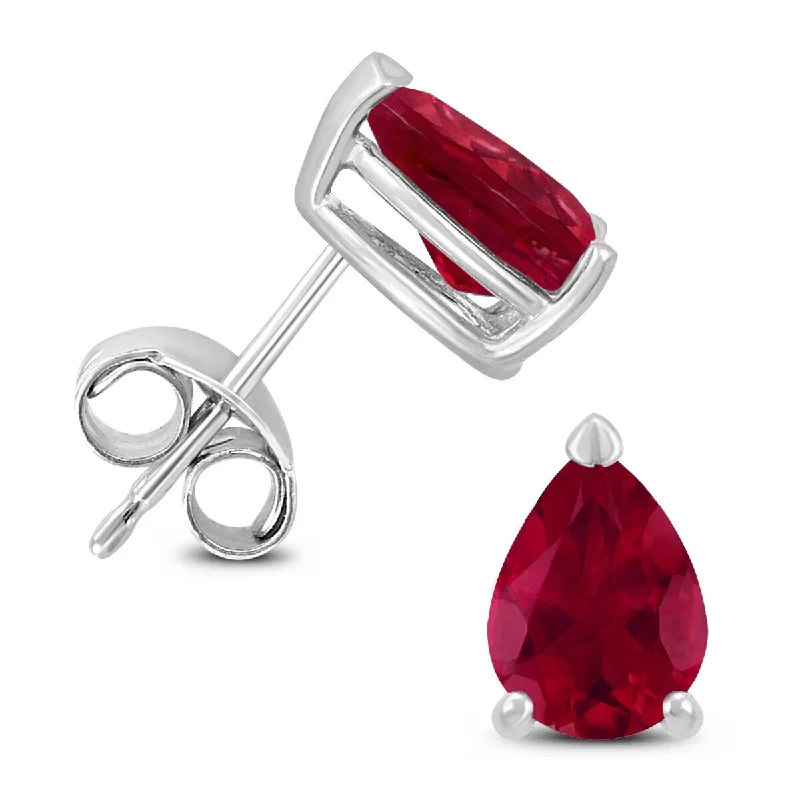 Tartan check earrings-Marquee 14K White Gold 6x4MM Pear Ruby Earrings