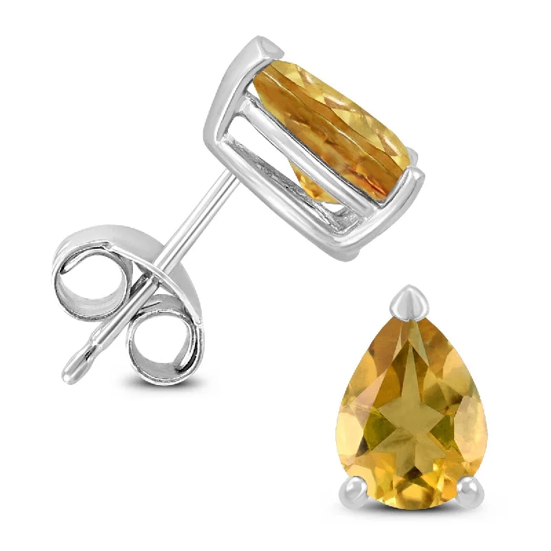 Phantom set earrings-Marquee 14K White Gold 7x5MM Pear Citrine Earrings