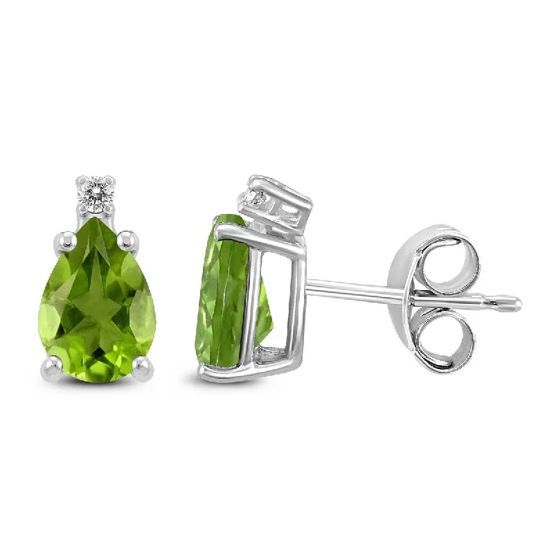 Brass cast earrings-Marquee 14K White Gold 7x5MM Pear Peridot and Diamond Earrings