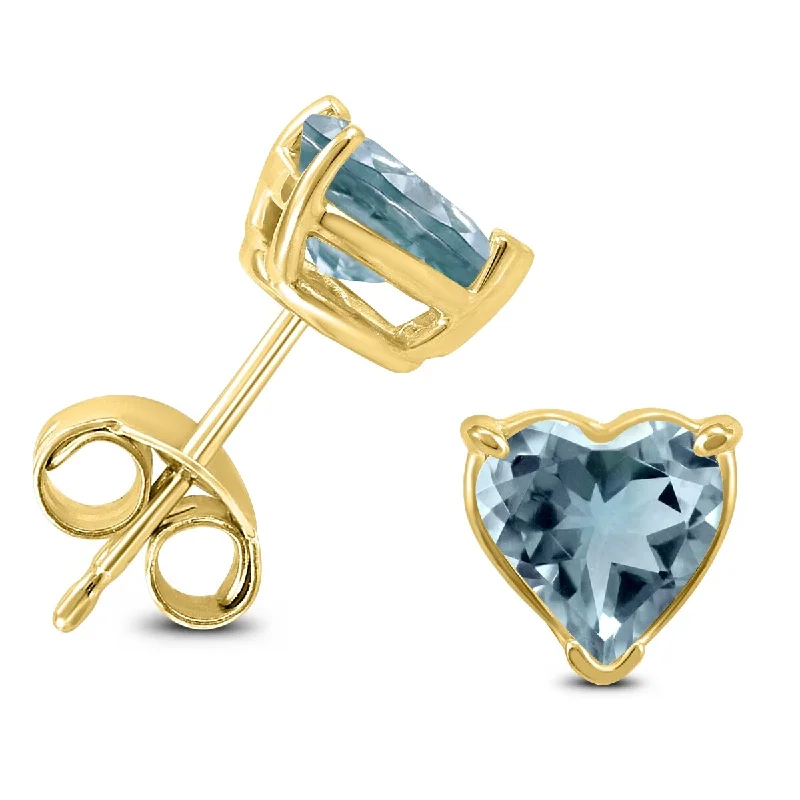 Cedar nut earrings-Marquee 14K Yellow Gold 4MM Heart Aquamarine Earrings