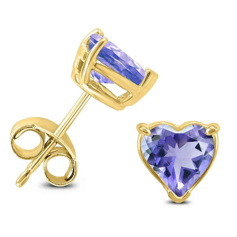 Tandem gem earrings-Marquee 14K Yellow Gold 4MM Heart Tanzanite Earrings