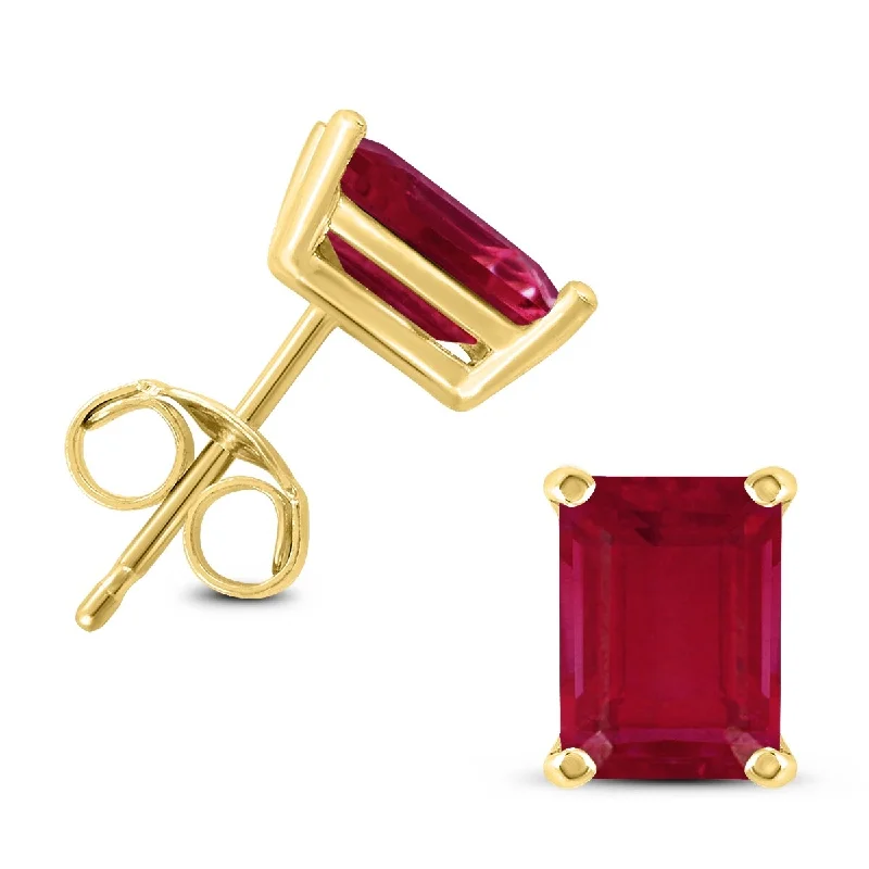 Fern vein earrings-Marquee 14K Yellow Gold 5x3MM Emerald Shaped Ruby Earrings