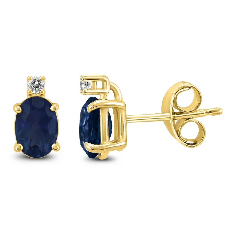 Chia seed earrings-Marquee 14K Yellow Gold 5x3MM Oval Sapphire and Diamond Earrings