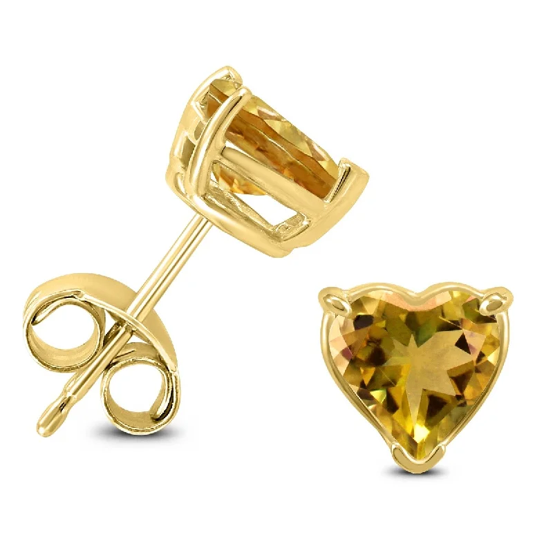 Folk ikat earrings-Marquee 14K Yellow Gold 6MM Heart Citrine Earrings