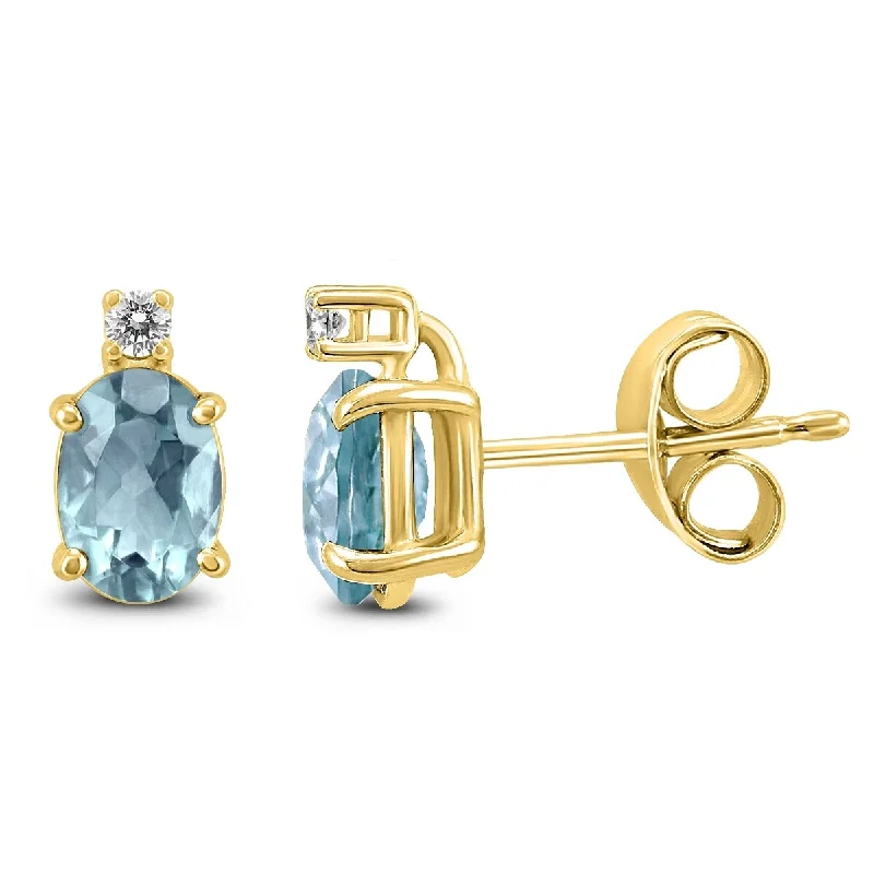 Smoky glass earrings-Marquee 14K Yellow Gold 6x4MM Oval Aquamarine and Diamond Earrings