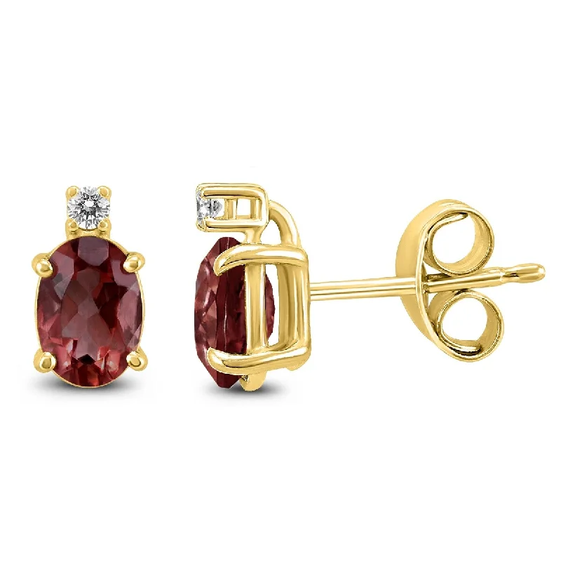 Clan crest earrings-Marquee 14K Yellow Gold 7x5MM Oval Garnet and Diamond Earrings