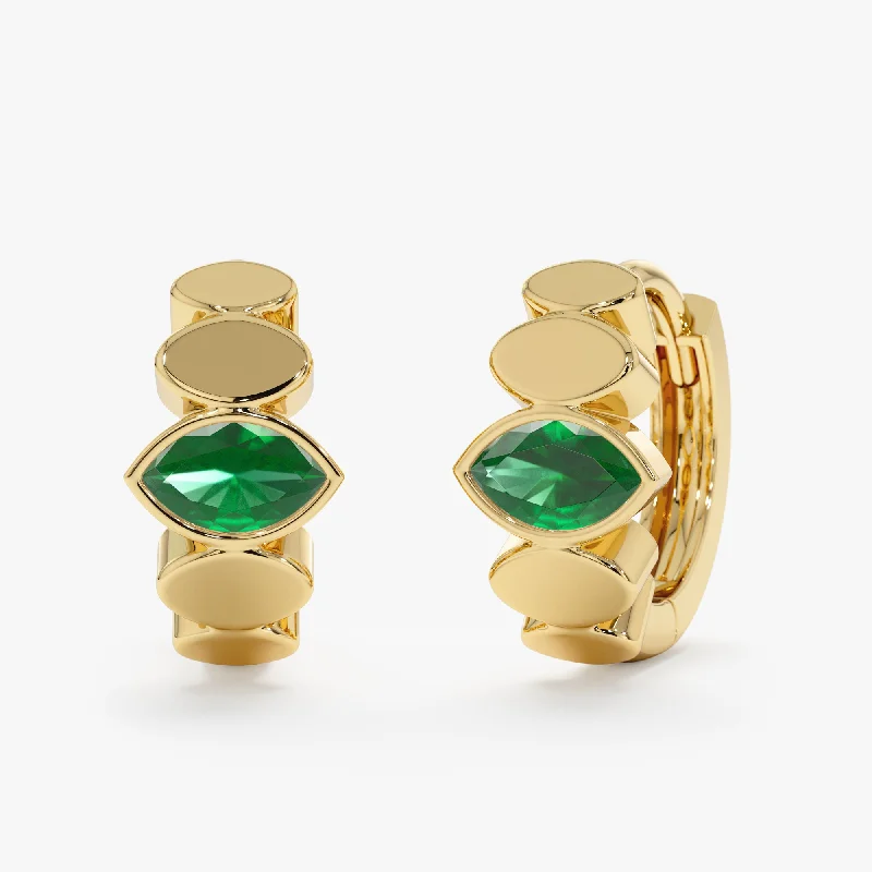 Ocean ripple earrings-Marquise Emerald Huggies, Milan