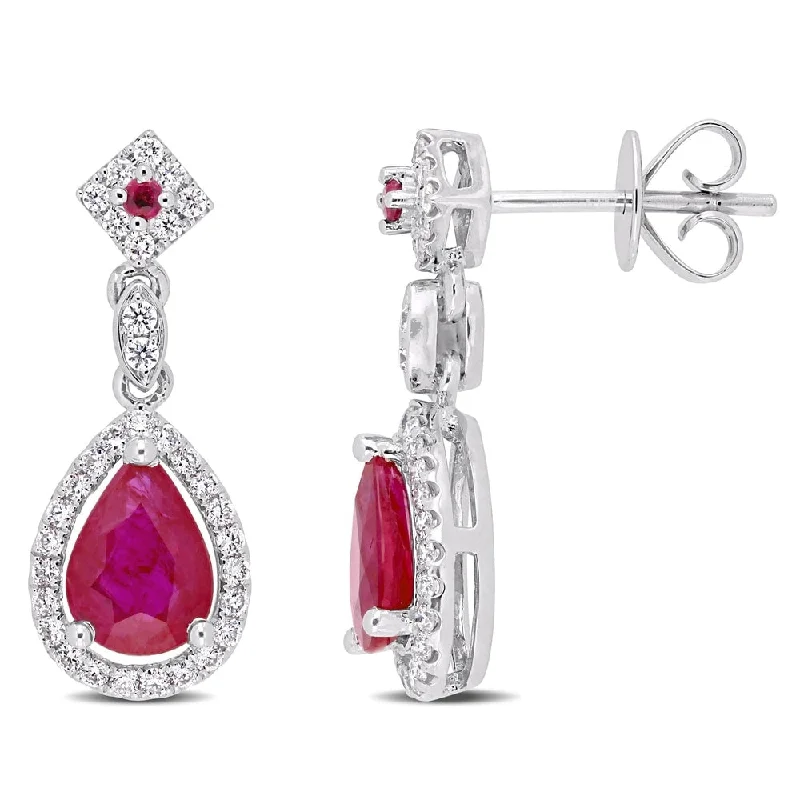 Nordic braid earrings-Miadora 14k White Gold Ruby 1/3ct TDW Diamond Drop Earrings