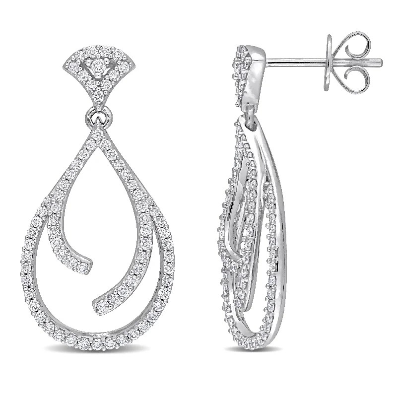 Scored drop earrings-Miadora 5/8ct TDW Diamond Teardrop Dangle Earrings in 14k White Gold