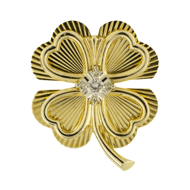 Diamond Clover Brooch in 14K Yellow Gold