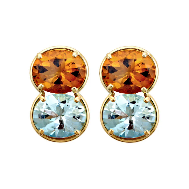 Earrings-Blue Topaz and Citrine