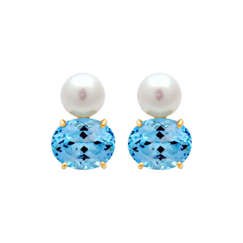 Earrings-Blue Topaz and South Sea Pearl