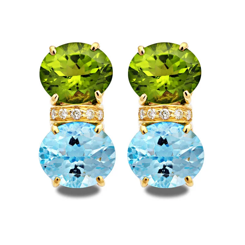 Earrings-Blue Topaz, Peridot and Diamond