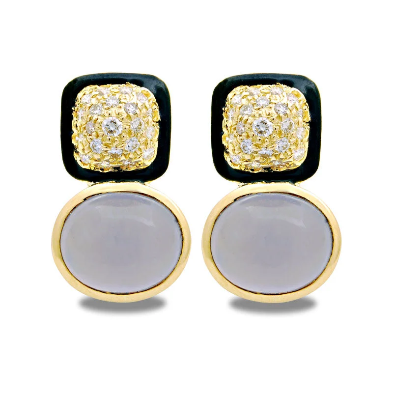 Earrings-Chalcedony and Diamond (Enamel)