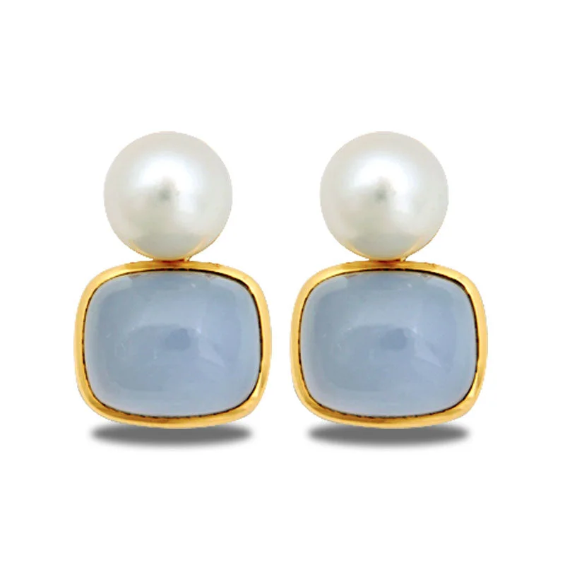 Earrings-Chalcedony and South Sea Pearl