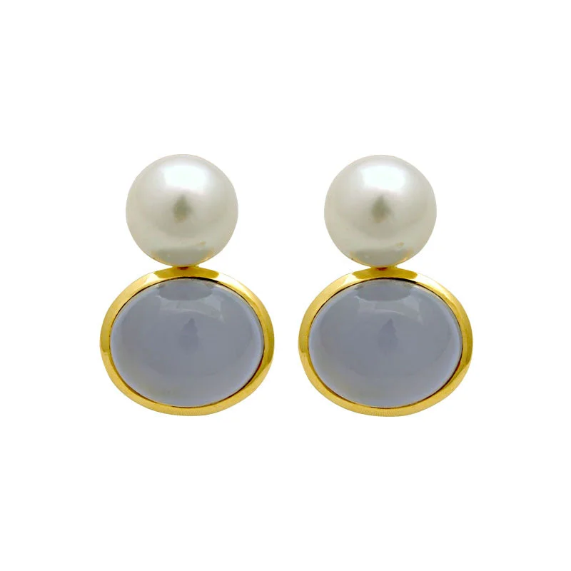 Earrings-Chalcedony and South Sea Pearl