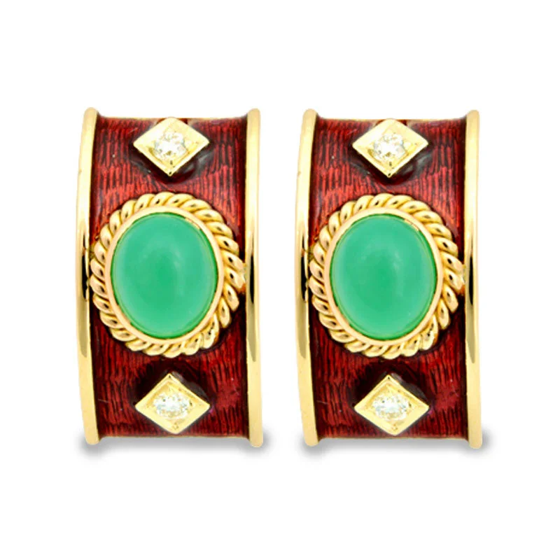 Earrings-Chrysoprase and Diamond (Enamel)