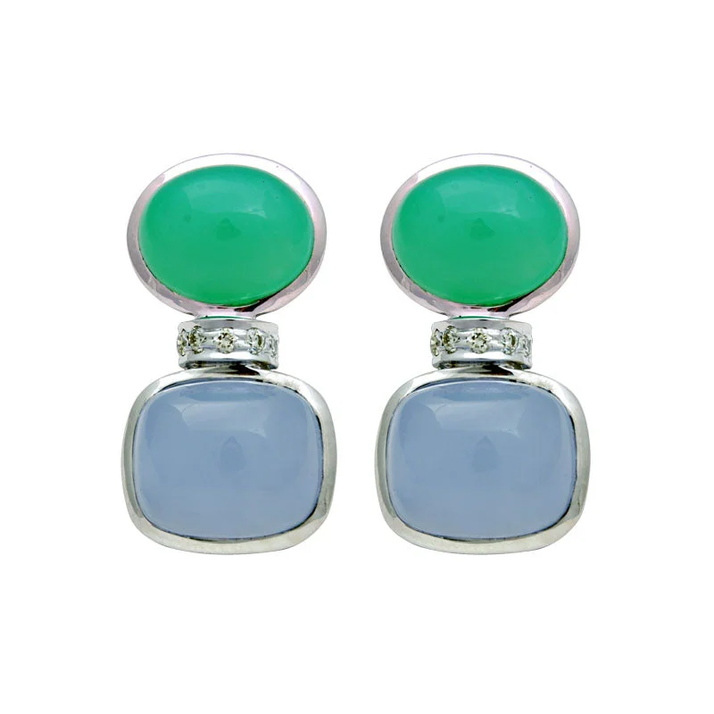 Earrings-Chrysoprase, Chalcedony and Diamond