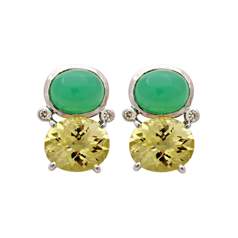 Earrings-Chrysoprase, Lemon Quartz and Diamond