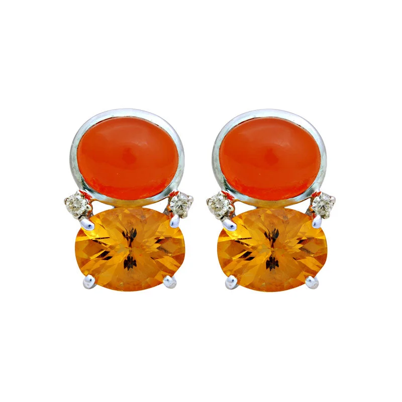 Earrings-Citrine, Cornelian and Diamond