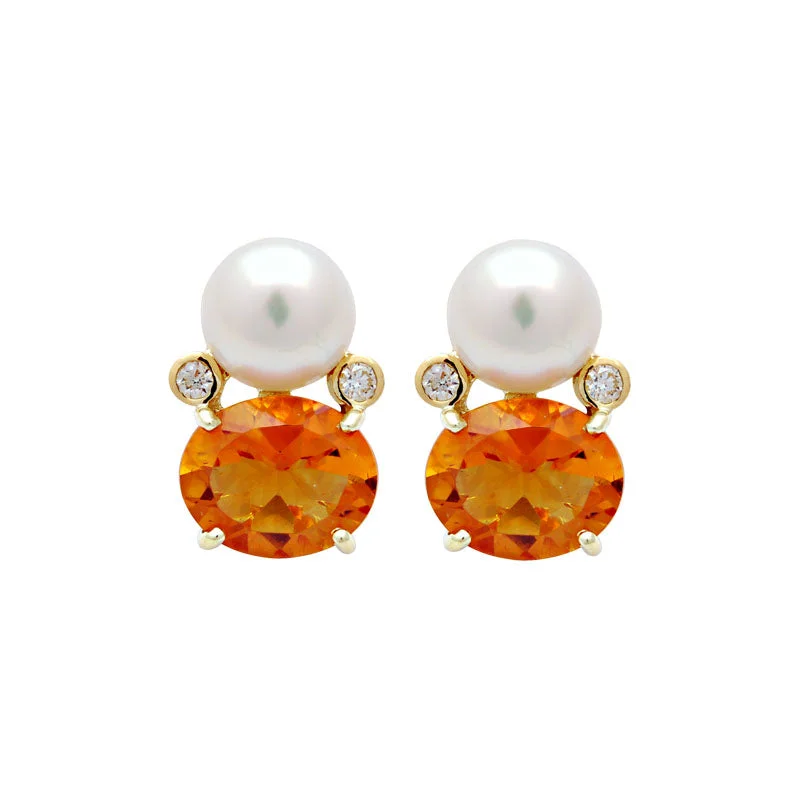 Earrings-Citrine, South Sea Pearl and Diamond