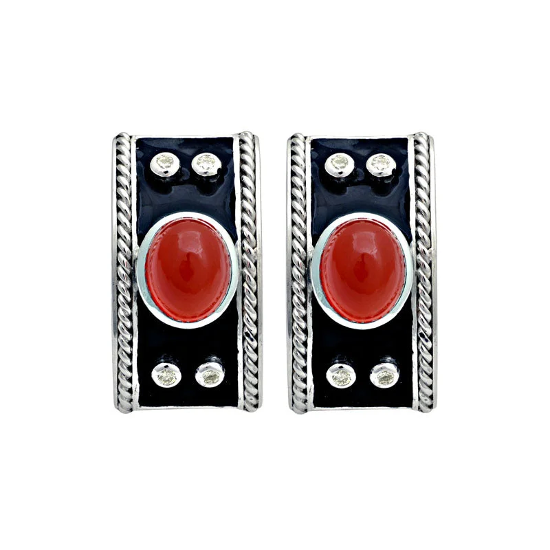 Earrings-Cornelian and Diamond (Enamel)