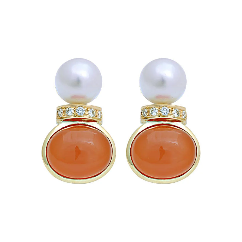 Earrings-Cornelian, South Sea Pearl and Diamond