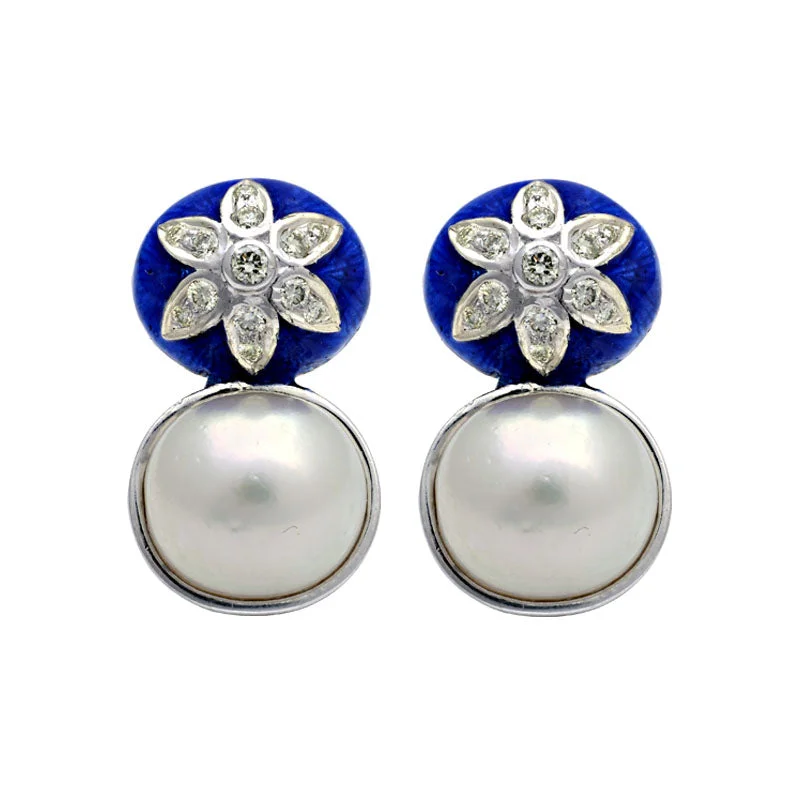 Earrings-Diamond and South Sea Pearl (Enamel)