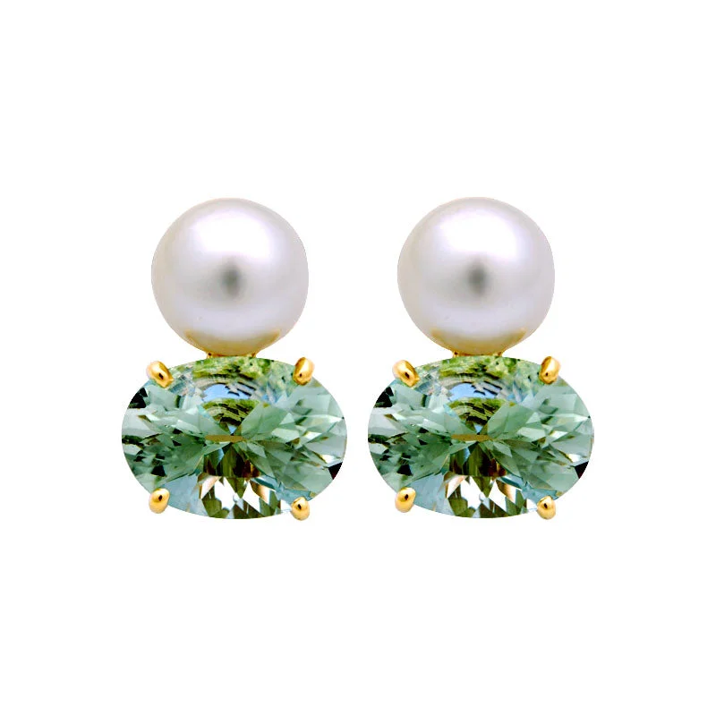 Earrings-Green Quartz and South Sea Pearl