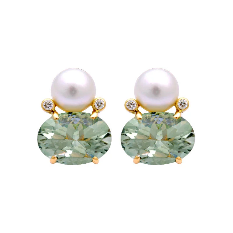 Earrings-Green Quartz, South Sea Pearl and Diamond