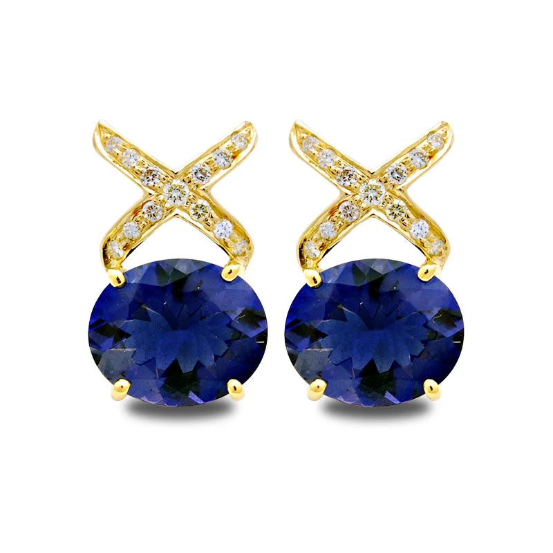 Earrings-Iolite and Diamond