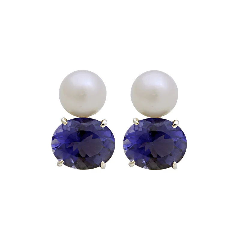 Earrings-Iolite and South Sea Pearl