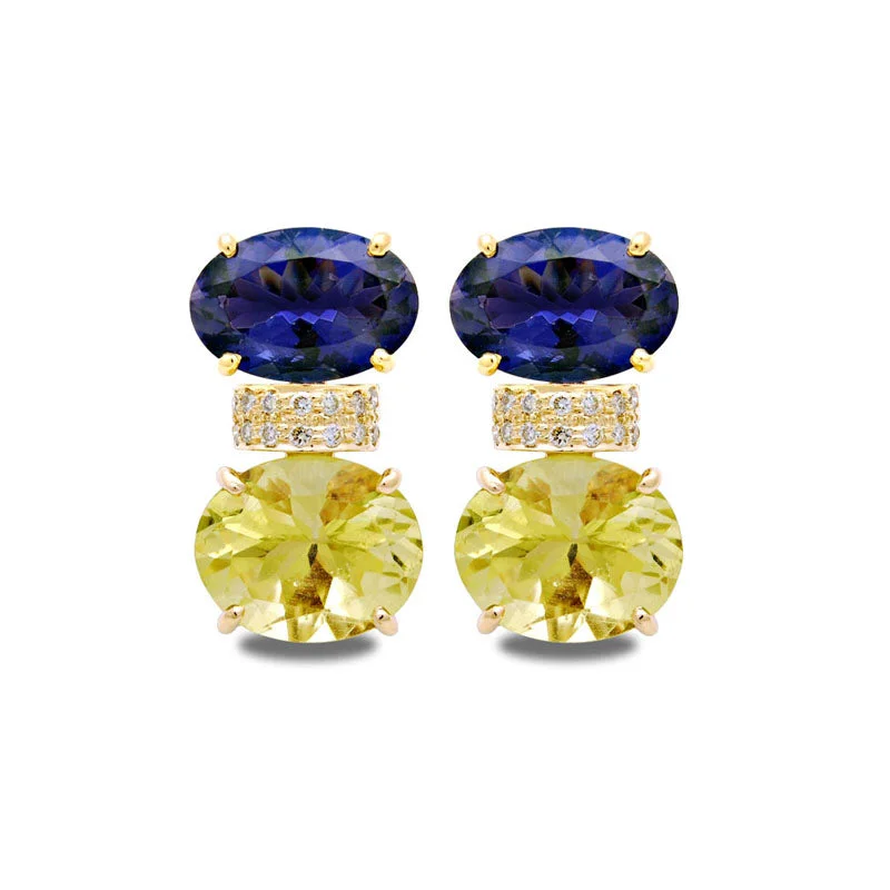 Earrings-Iolite, Lemon Quartz and Diamond