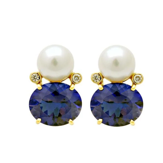 Earrings-Iolite, South Sea Pearl and Diamond