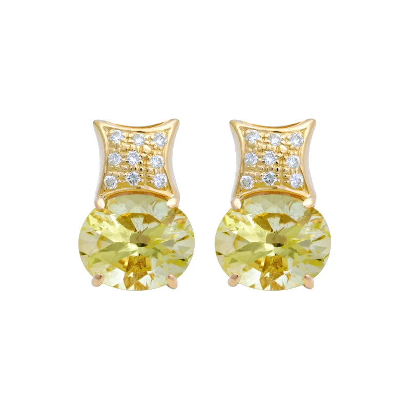 Earrings-Lemon Quartz and Diamond