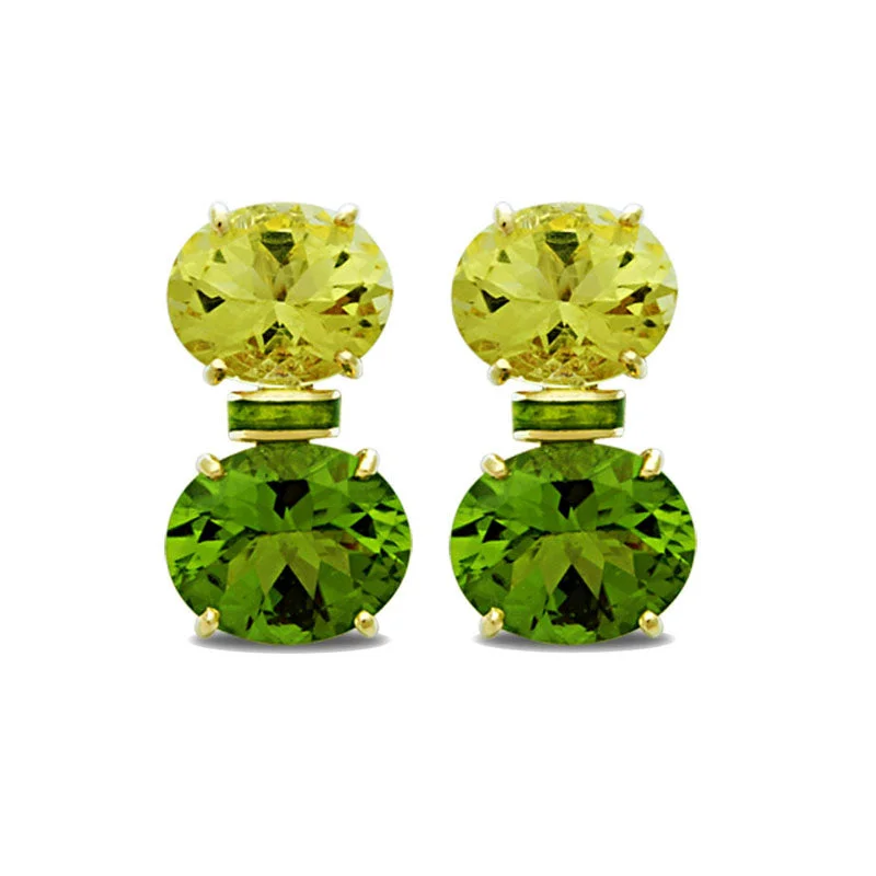 Earrings-Lemon Quartz and Peridot (Enamel)