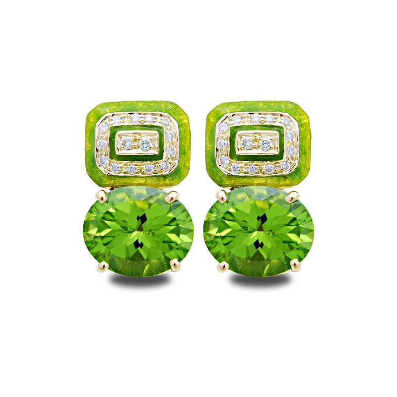 Earrings-Peridot and Diamond (Enamel)