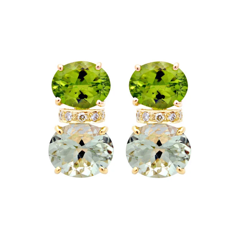 Earrings-Peridot, Green Quartz and Diamond