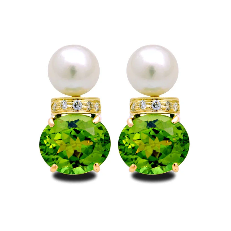 Earrings-Peridot, South Sea Pearl and Diamond